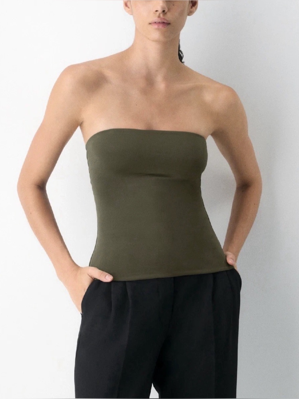 Aritzia Babaton Original Contour Appeal Tube Top- Dark Olive Green Strapless Tee
